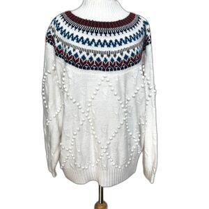 Vintage 90s Cabin Creek Vintage Cable Knit Fair Isle Pom Ski Sweater - Women 20W